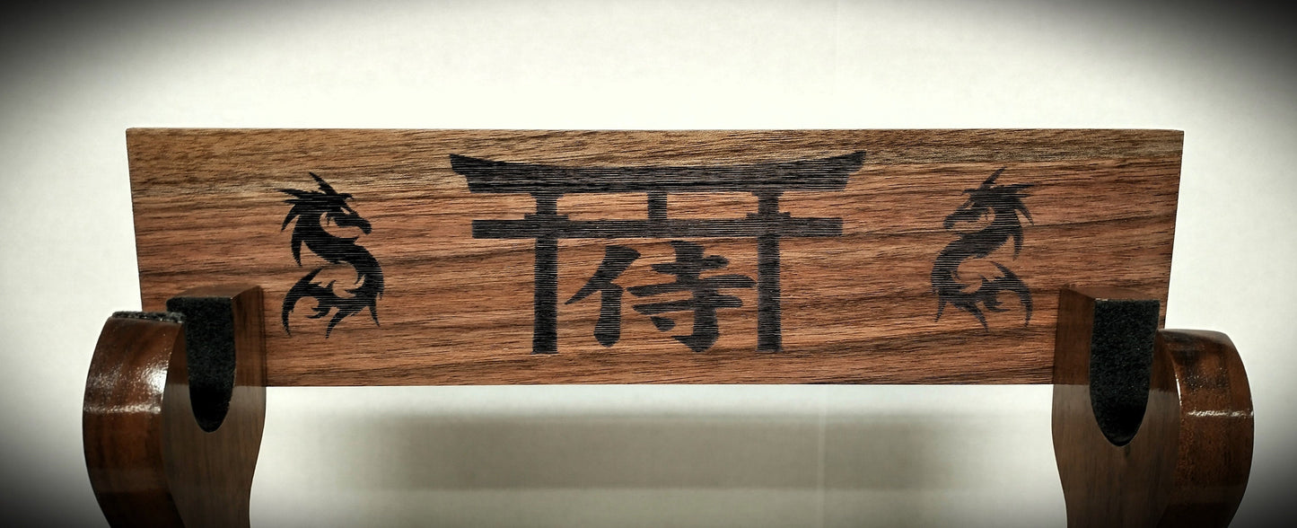 Rustic Live Edge 3 Tier Beautiful Dark Walnut Japanese Samurai Sword Display Stand Collectors Gift
