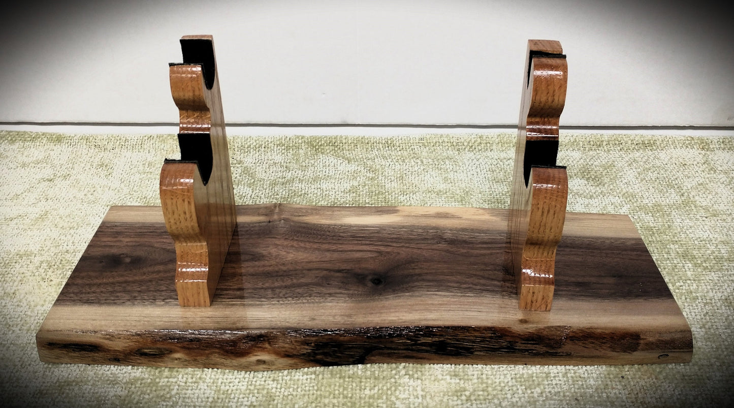 Rustic Live Edge Walnut K-bar, Small Katana, Dagger, Sheath with Blade/Handle Display Stand Collectors Gift