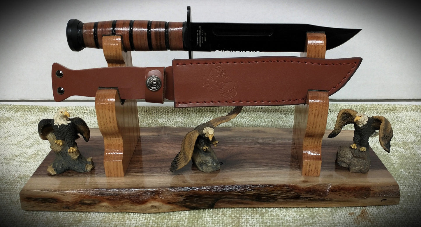 Rustic Live Edge Walnut K-bar, Small Katana, Dagger, Sheath with Blade/Handle Display Stand Collectors Gift