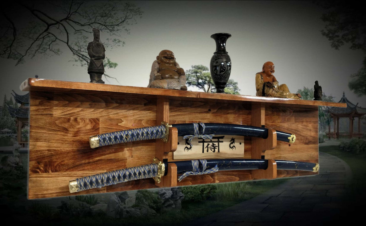 Traditional 2 Tier Sword Rack/Shelf Display Beautiful Bushido Dragon Samurai Katana Great Collectors Gift