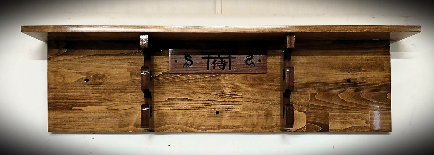 Traditional 2 Tier Sword Rack/Shelf Display Beautiful Walnut Bushido Dragon Samurai Katana Great Collectors Gift