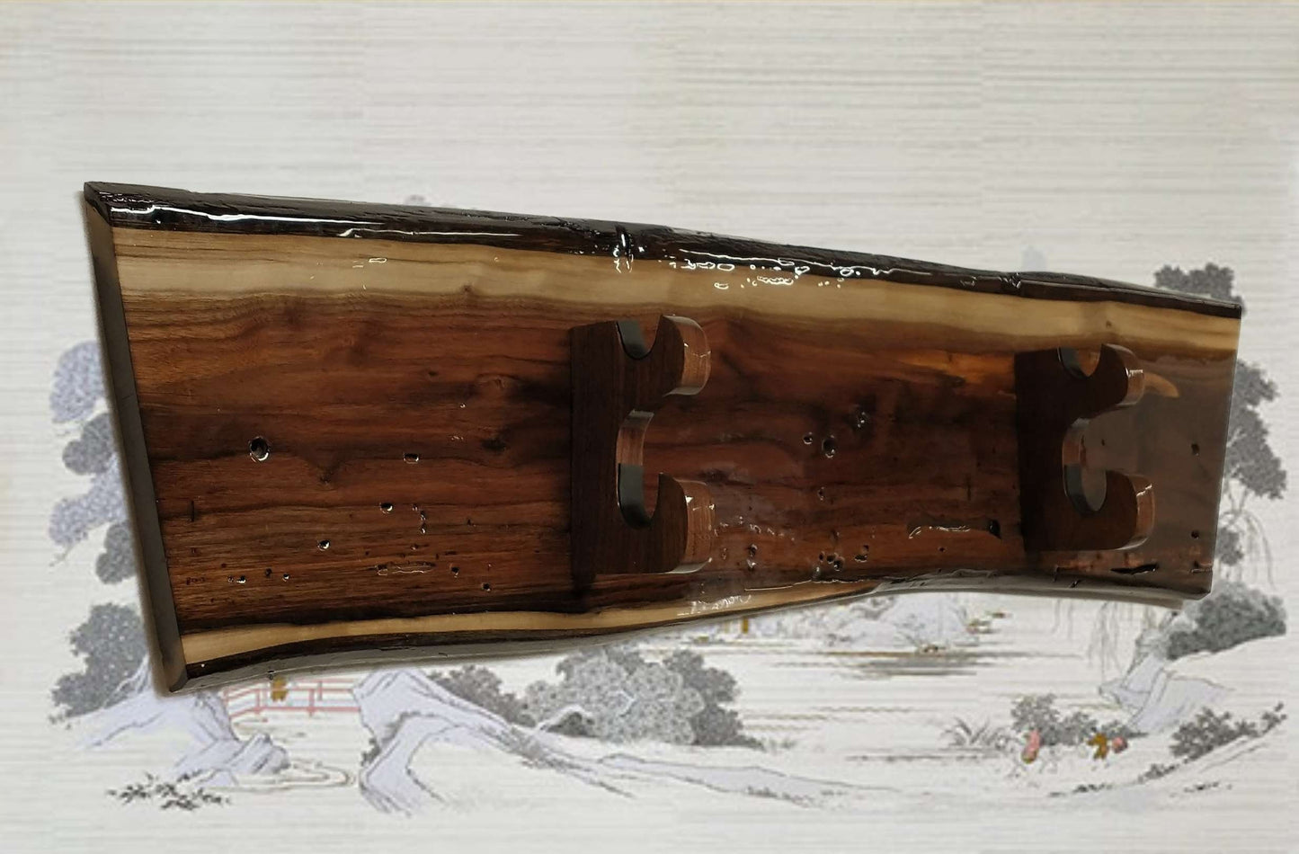Rustic 2 Tier Live Edge Walnut Wall Katana Sword Display Martial Arts Collectors Gift