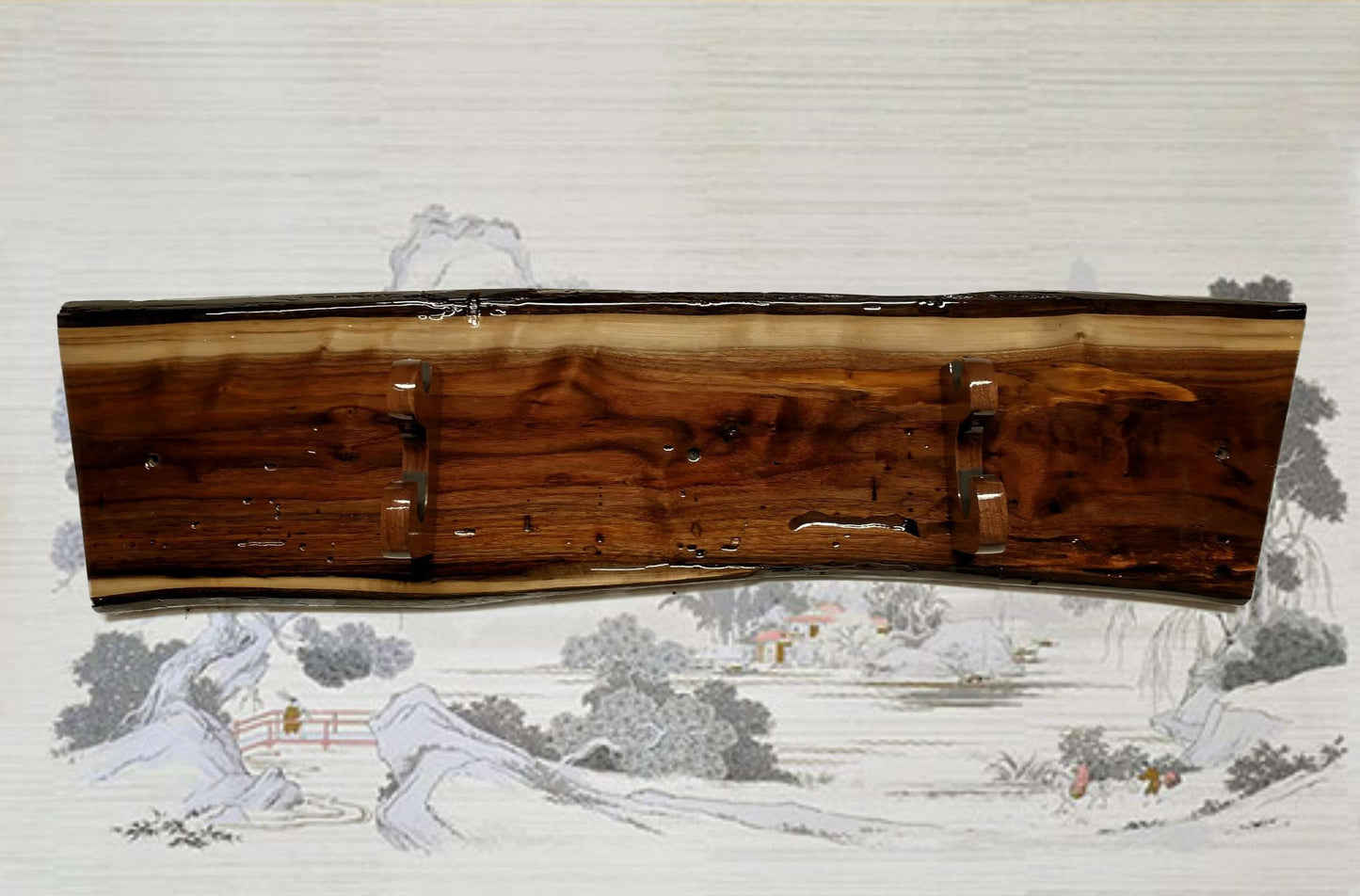 Rustic 2 Tier Live Edge Walnut Wall Katana Sword Display Martial Arts Collectors Gift
