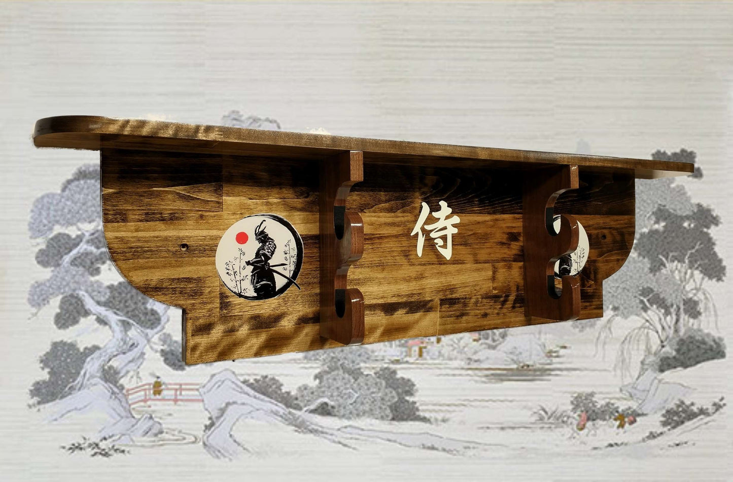 2 Tier Traditional Sword Rack/Shelf Display Beautiful Golden Walnut Bushido Samurai Katana Great Collectors Gift