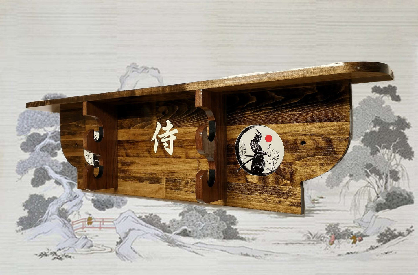 2 Tier Traditional Sword Rack/Shelf Display Beautiful Golden Walnut Bushido Samurai Katana Great Collectors Gift