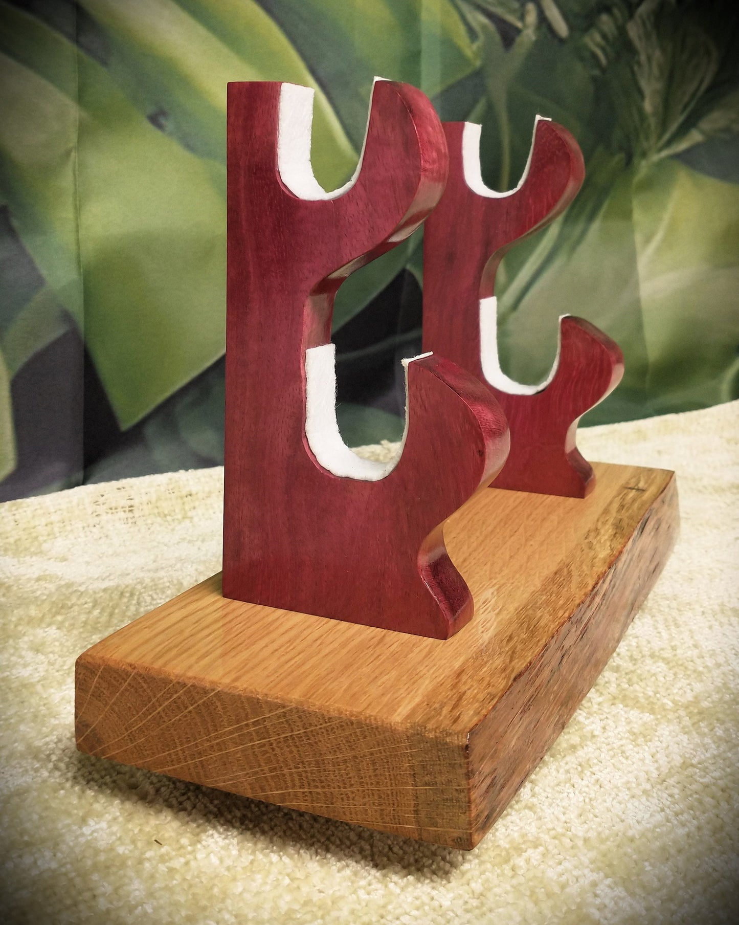 Rustic 2 Tier Live Edge Swamp Oak Purple Heart Display Stand Samurai Military Collectors Gift