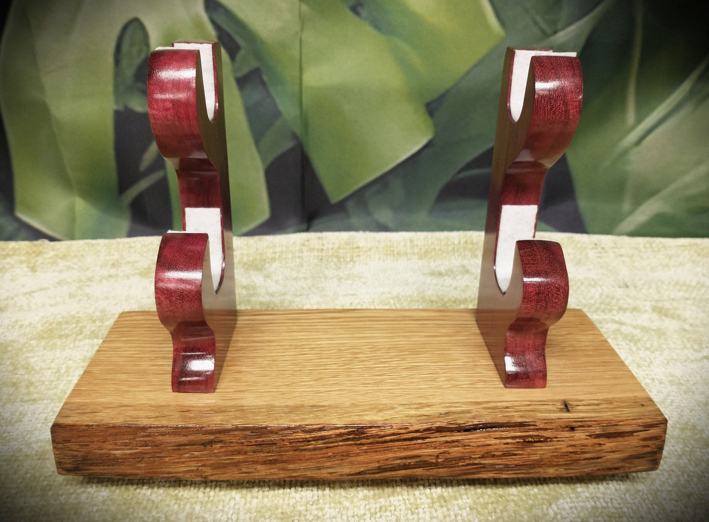 Rustic 2 Tier Live Edge Swamp Oak Purple Heart Display Stand Samurai Military Collectors Gift