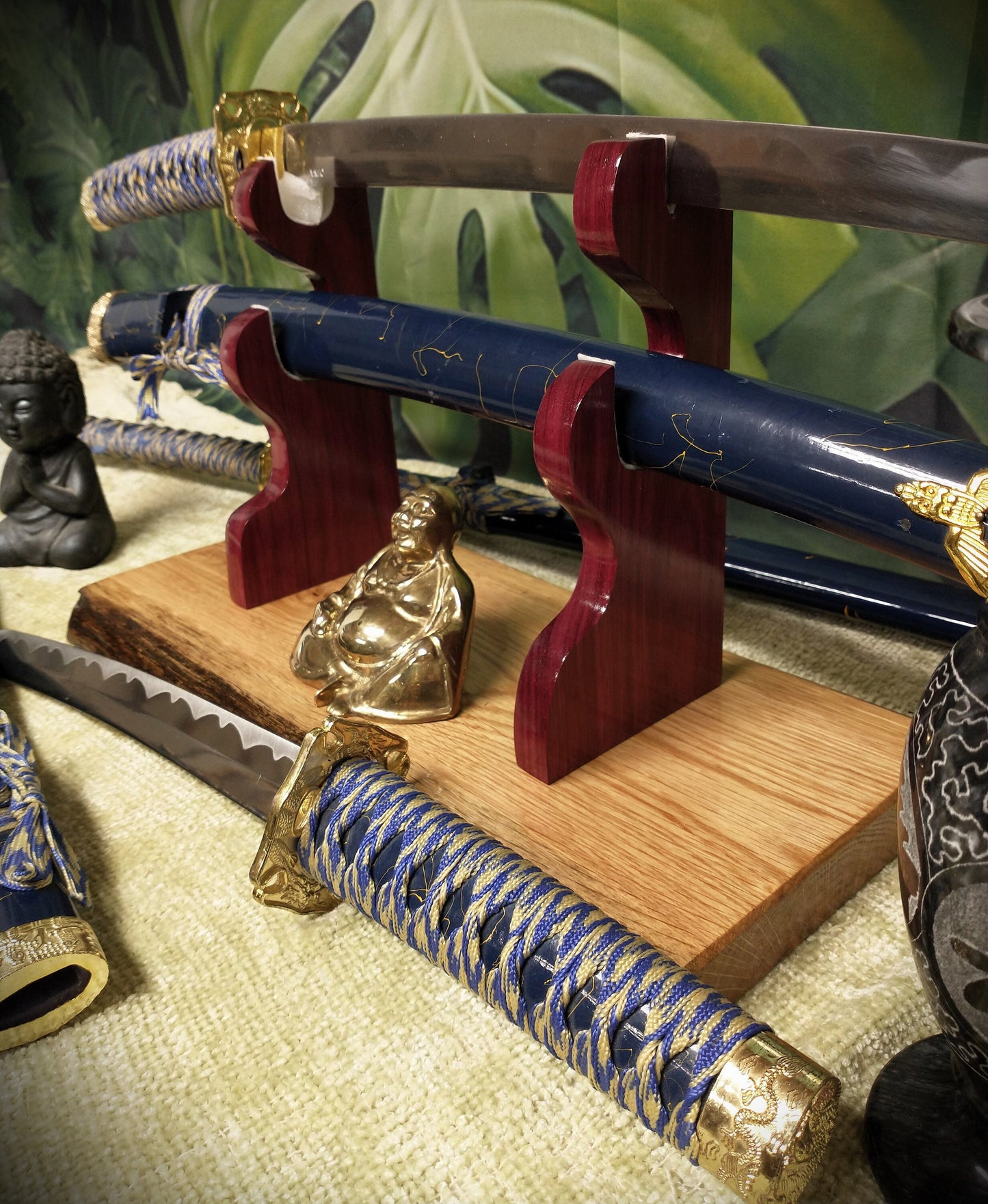 Rustic Live Edge Sword and Sheath Oak Purple Heart Display Stand Samurai Military Collectors Gift