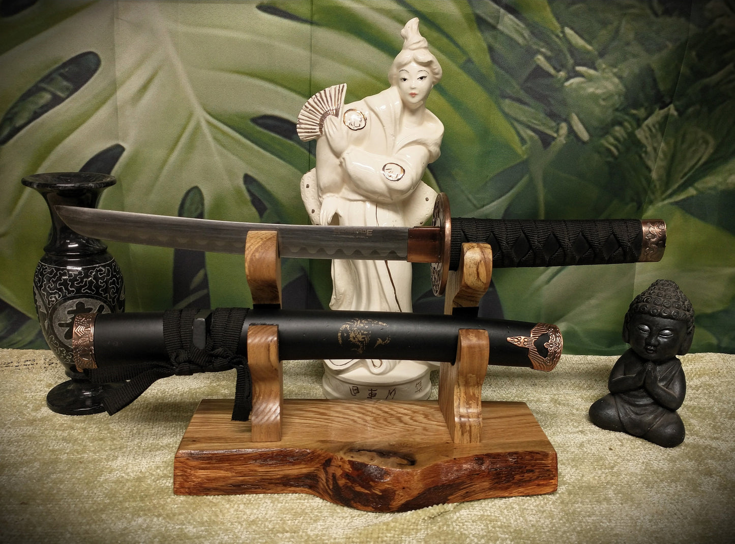 Rustic Live Edge Swamp Oak Blade and Sheath Blade Display Stand Collectors Gift