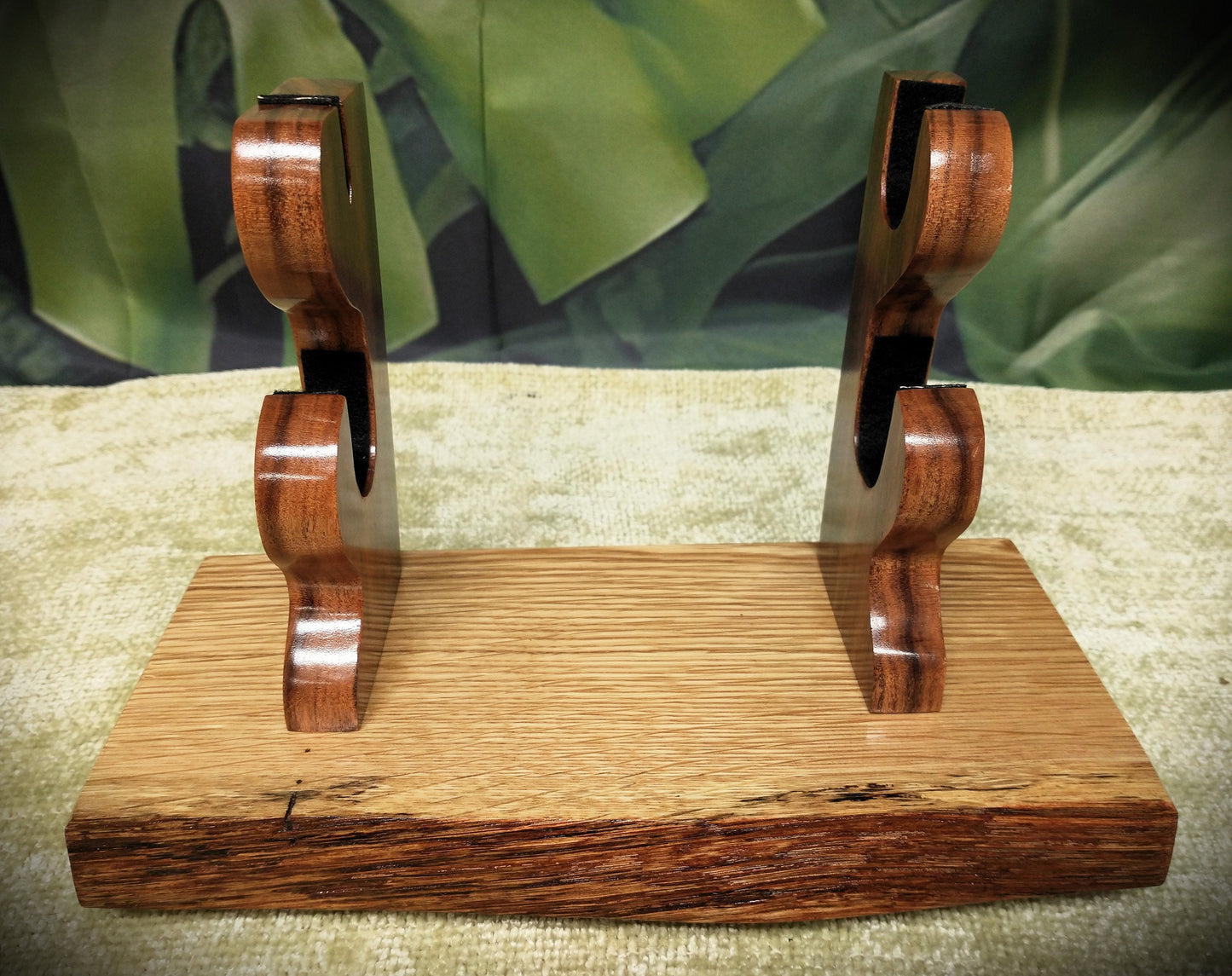 Rustic Live Edge Sword and Sheath Swamp Oak Rosewood Display Stand Samurai Military Collectors Gift