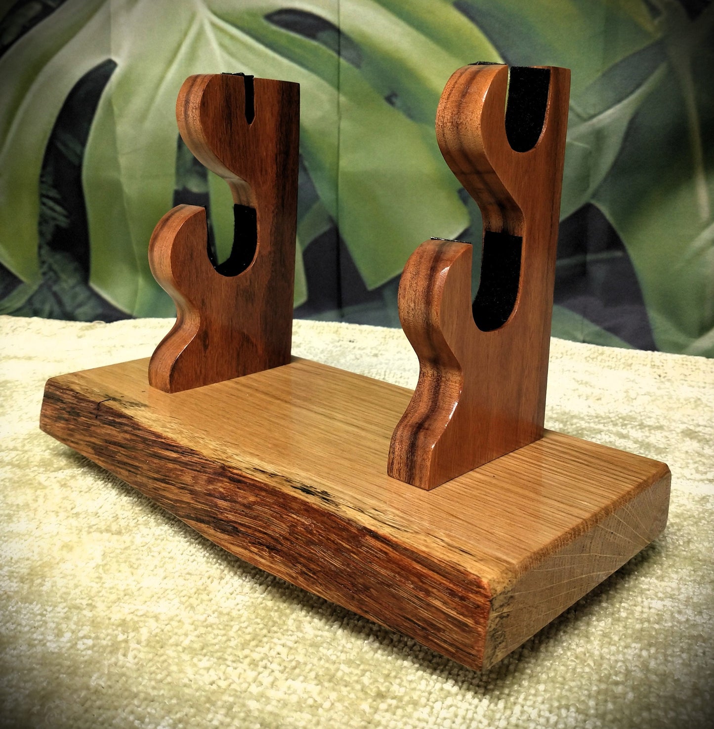 Rustic Live Edge Sword and Sheath Swamp Oak Rosewood Display Stand Samurai Military Collectors Gift