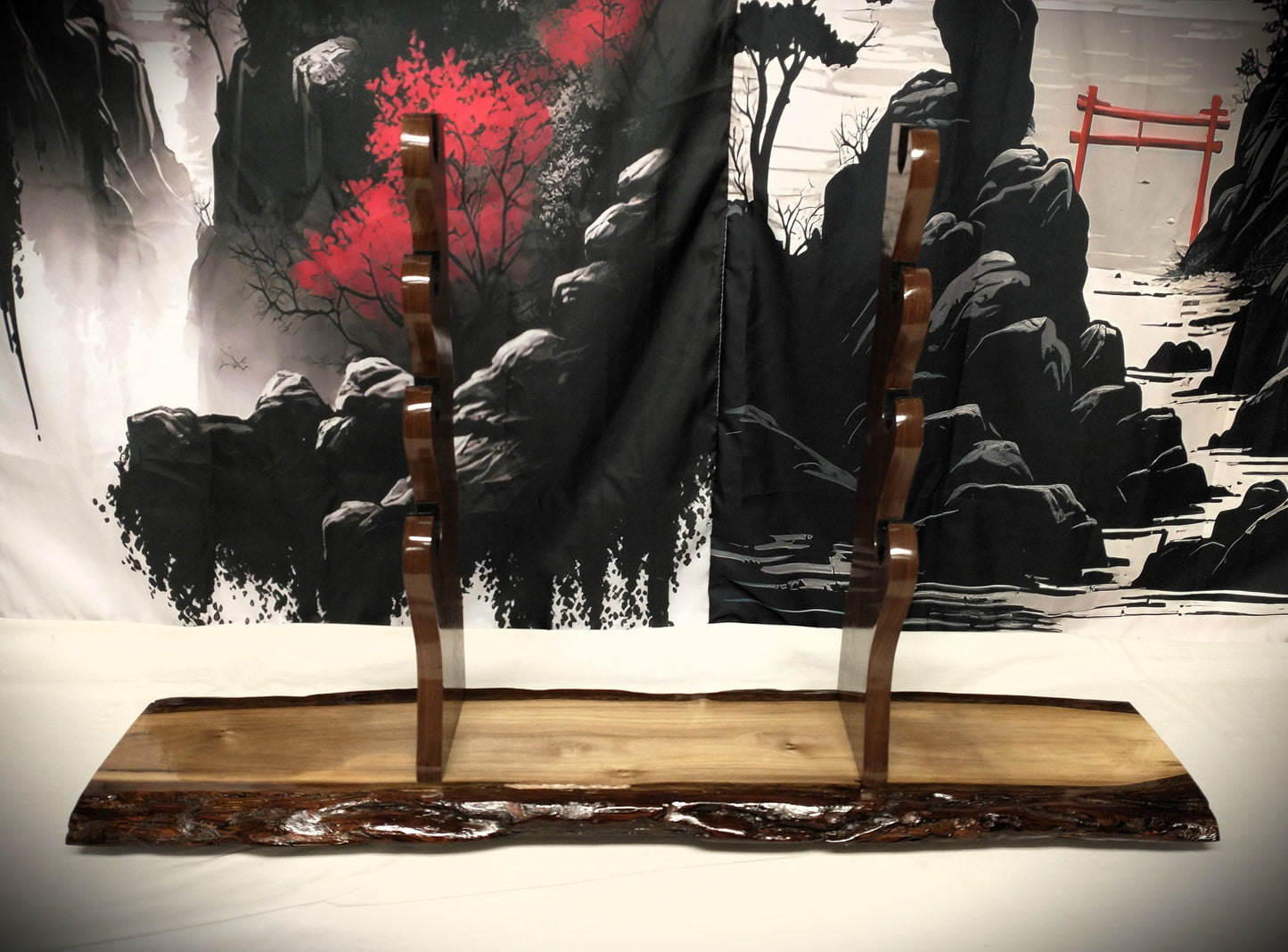 Rustic 4 Tier Dark Walnut Sword Stand Katana Wakizashi Tanto Sword Display Stand Japanese Samurai