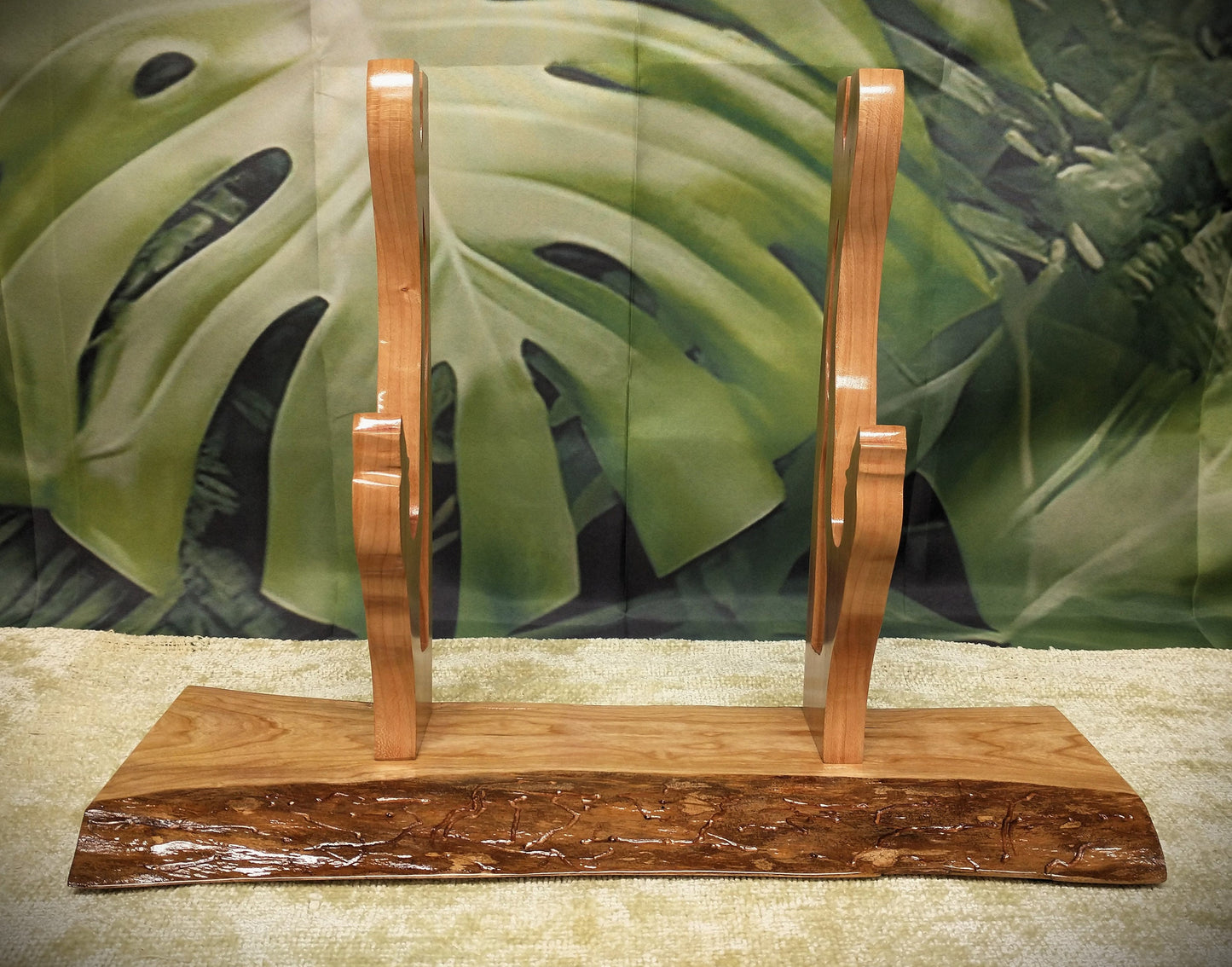Rustic Live Edge Cherry Wolf Sword and Sheath Display Stand Military Samurai Collectors Veterans Gift