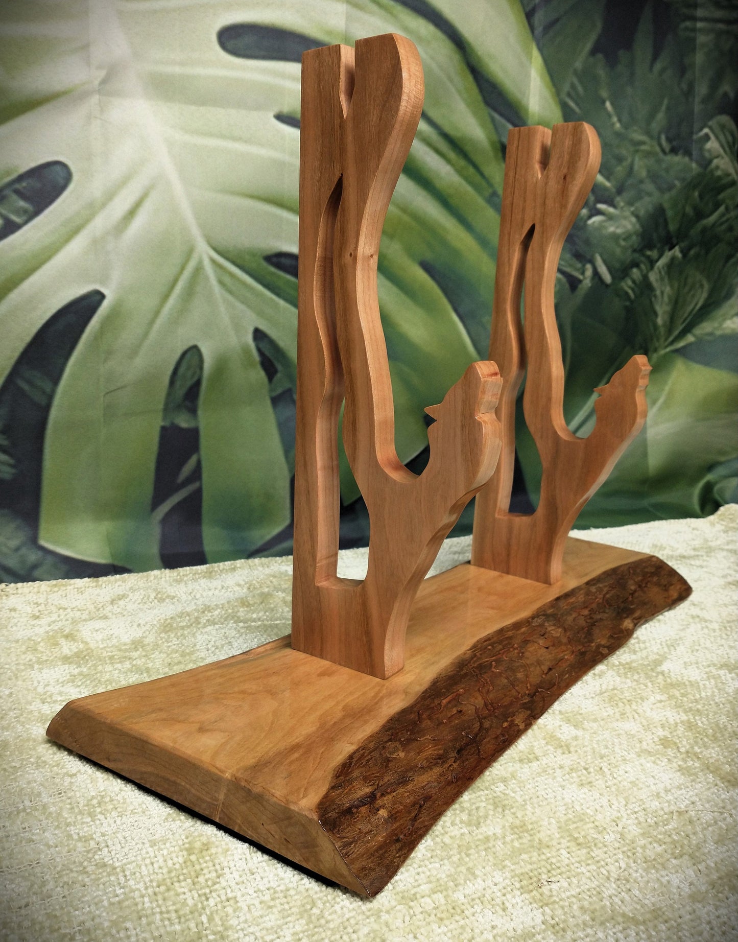 Rustic Live Edge Cherry Wolf Sword and Sheath Display Stand Military Samurai Collectors Veterans Gift
