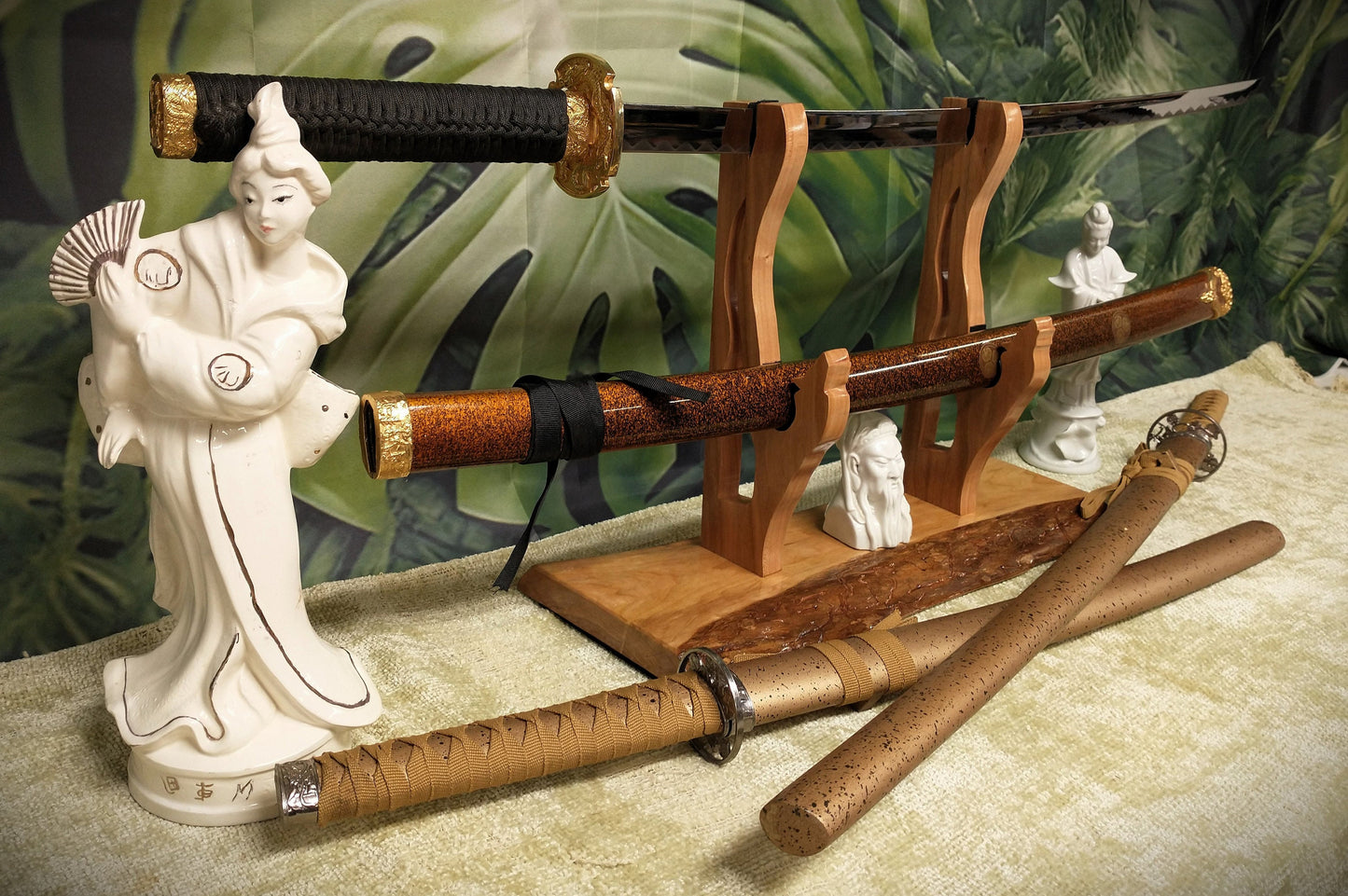 Rustic Live Edge Cherry Wolf Sword and Sheath Display Stand Military Samurai Collectors Veterans Gift