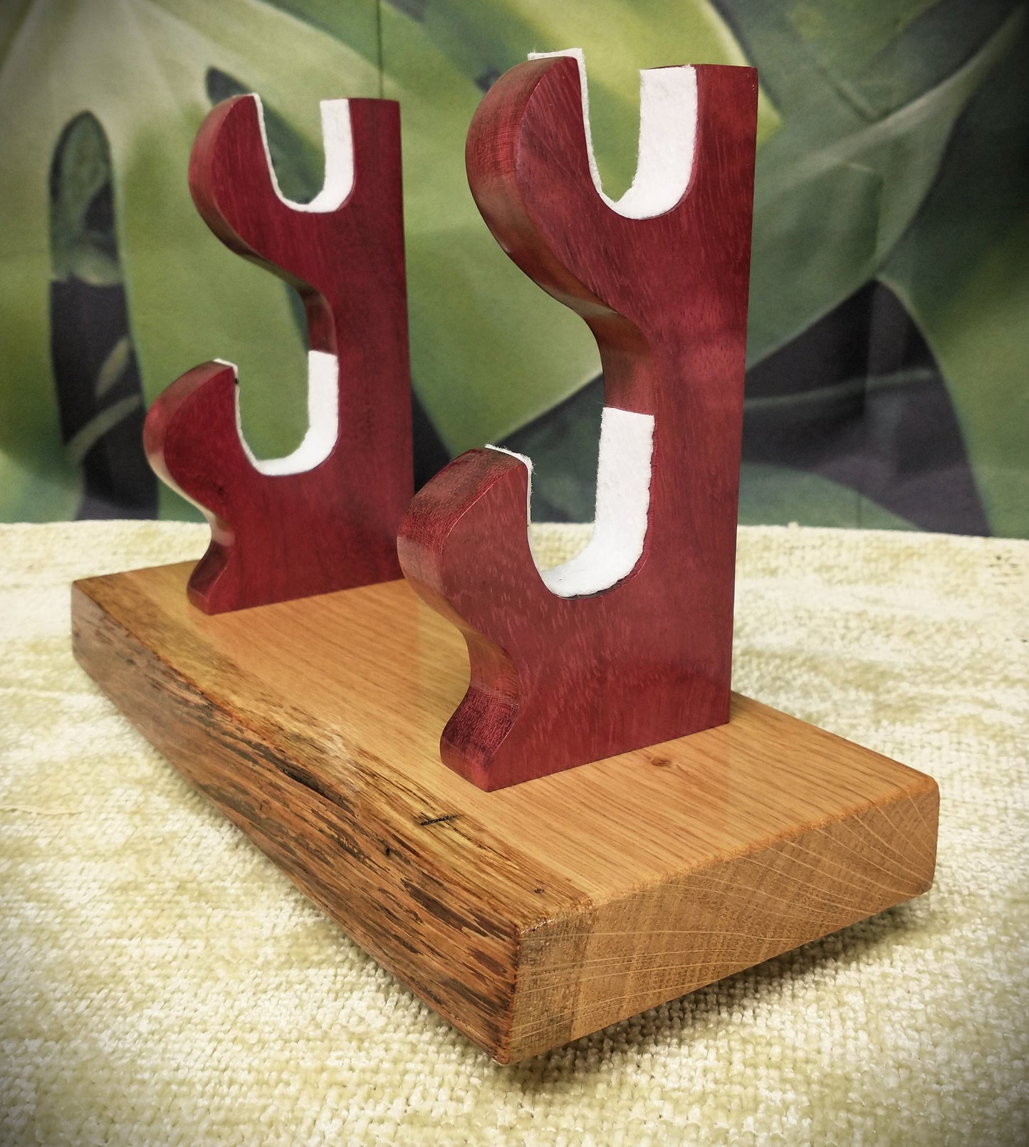 Rustic 2 Tier Live Edge Swamp Oak Purple Heart Display Stand Samurai Military Collectors Gift