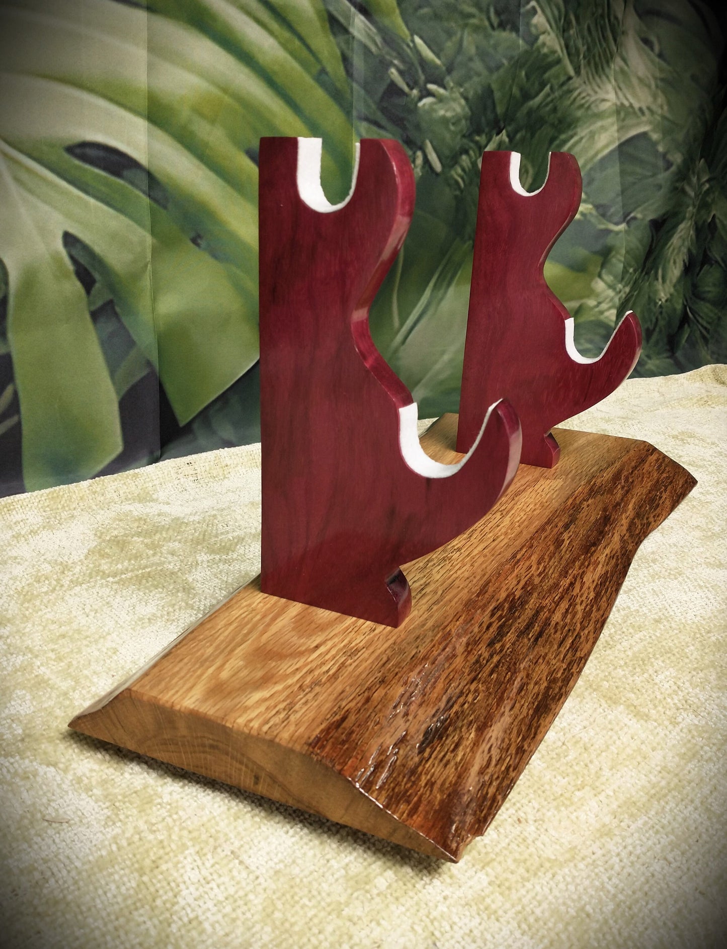 Live Edge Rustic 2 Tier Oak Purple Heart Display Stand Samurai Military Collectors Gift