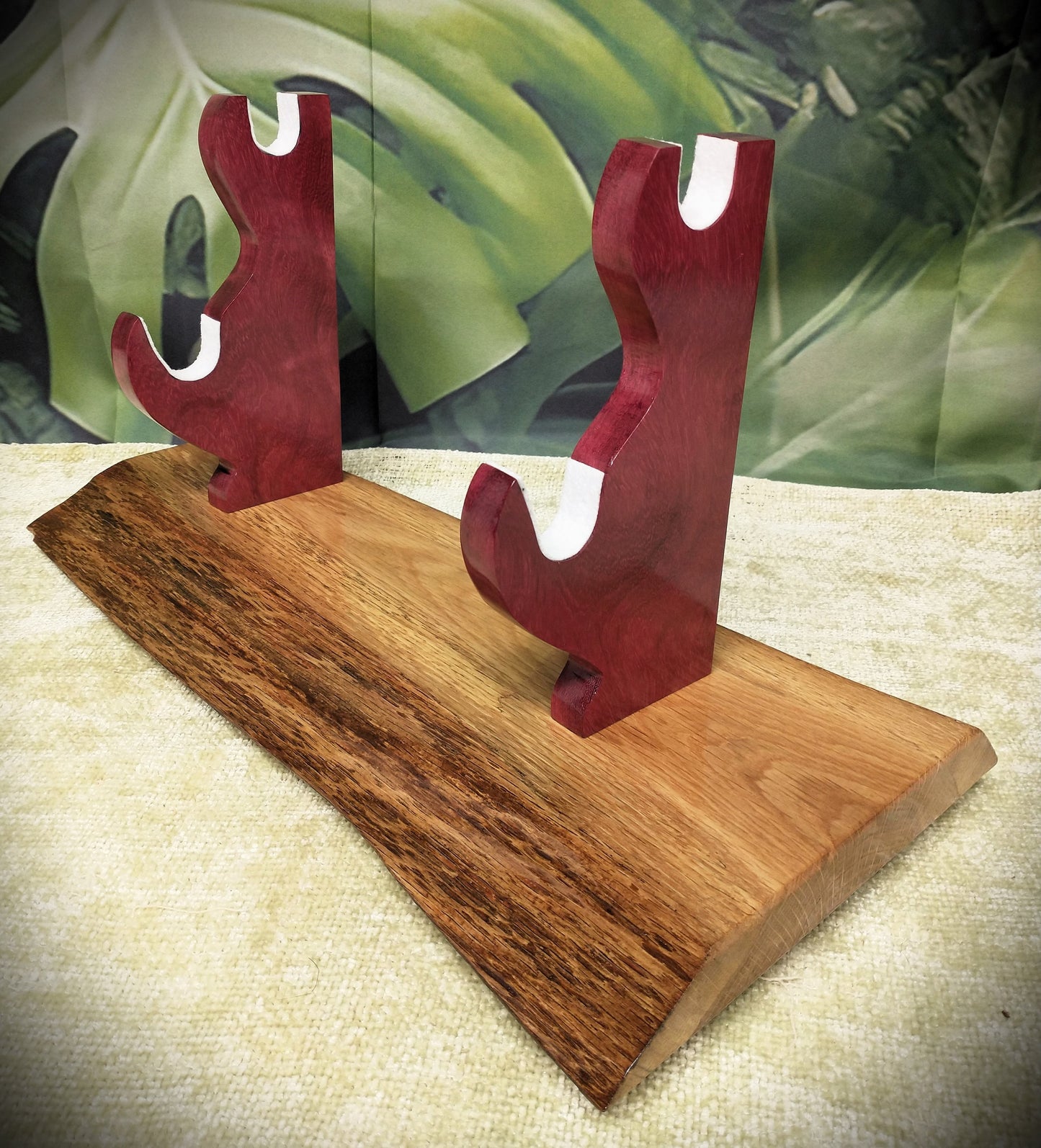 Live Edge Rustic 2 Tier Oak Purple Heart Display Stand Samurai Military Collectors Gift