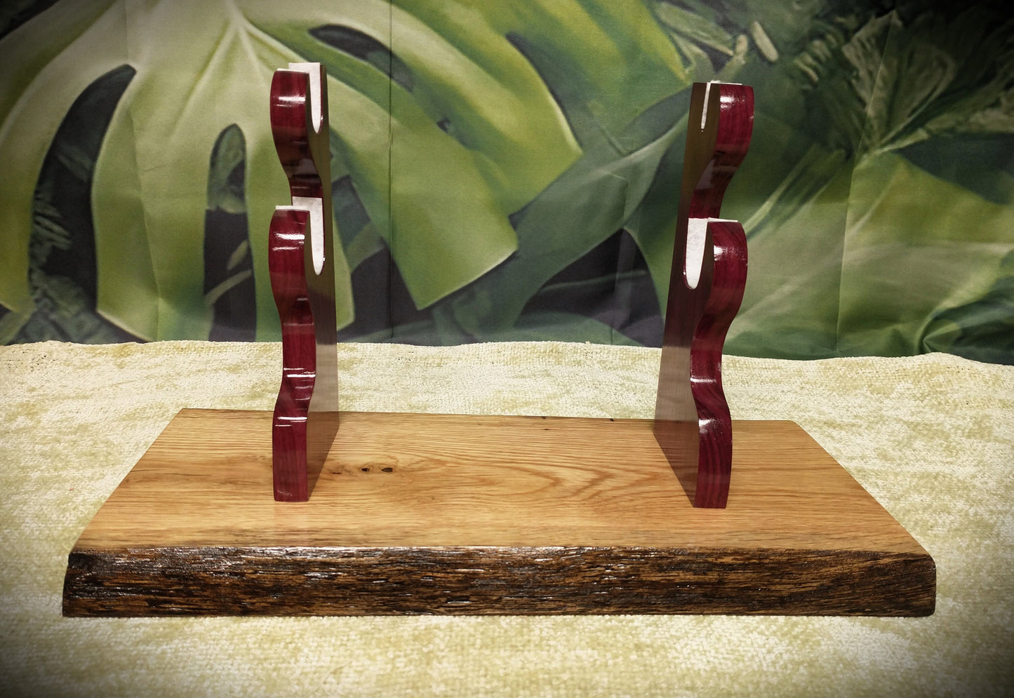 Rustic Live Edge Sword and Sheath Oak Purple Heart Display Stand Samurai Military Collectors Gift