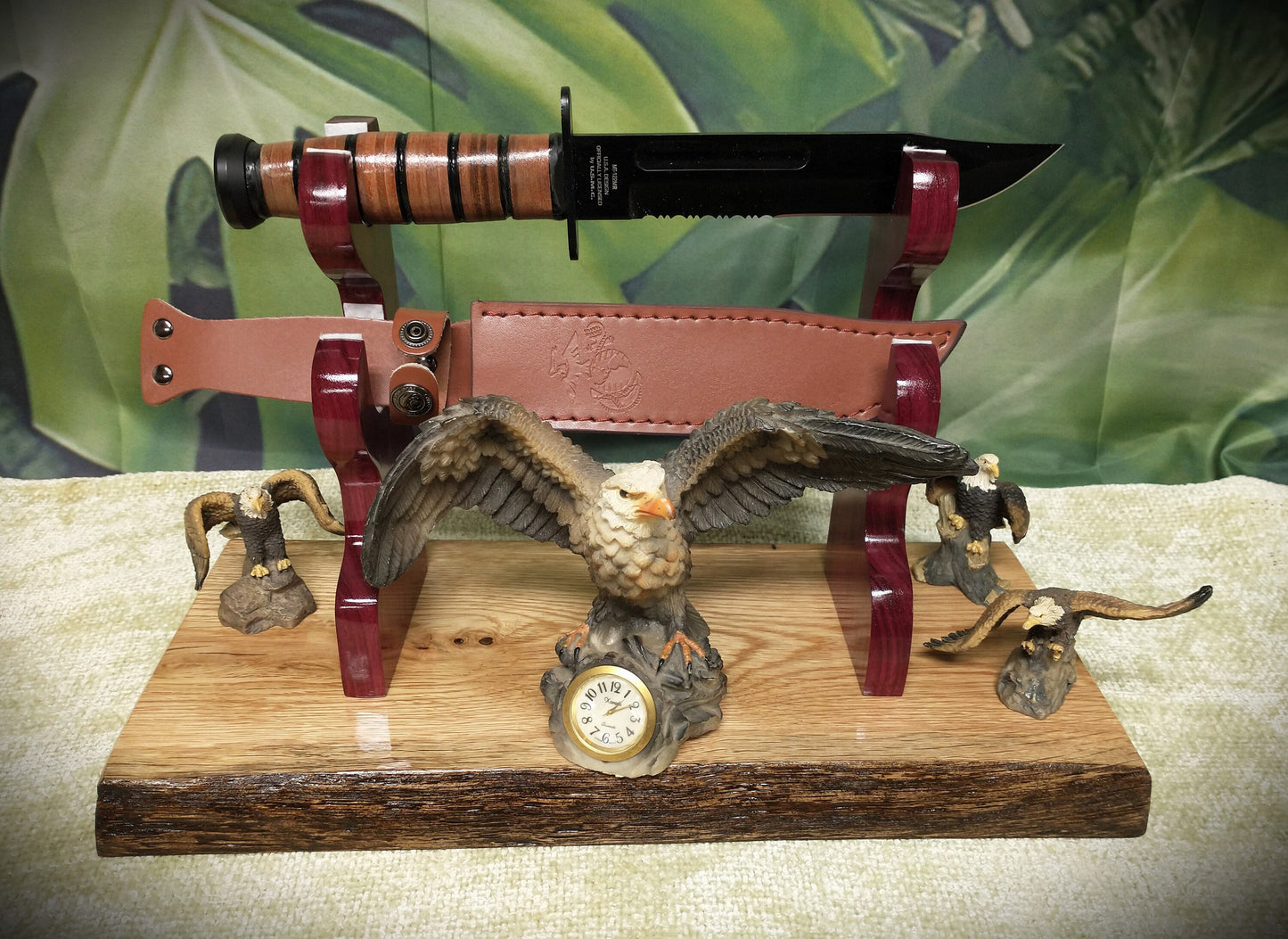 Rustic Live Edge Sword and Sheath Oak Purple Heart Display Stand Samurai Military Collectors Gift