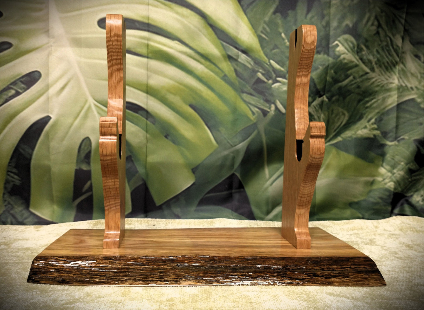 Rustic Live Edge Oak Wolf Sword and Sheath Display Stand Military Samurai Collectors Veterans Gift