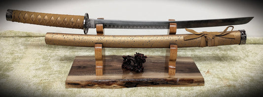 Rustic Live Edge Walnut K-bar, Small Katana, Dagger, Sheath with Blade/Handle Display Stand Collectors Gift