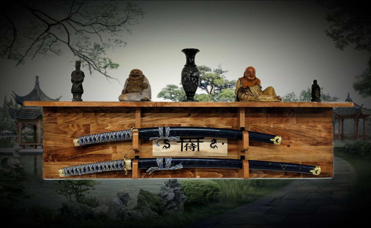 Traditional 2 Tier Sword Rack/Shelf Display Beautiful Bushido Dragon Samurai Katana Great Collectors Gift