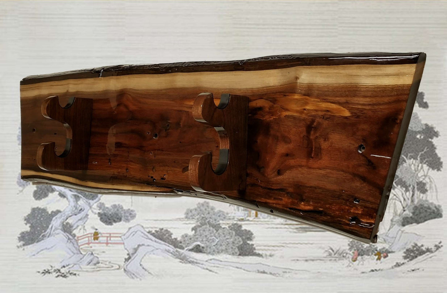Rustic 2 Tier Live Edge Walnut Wall Katana Sword Display Martial Arts Collectors Gift