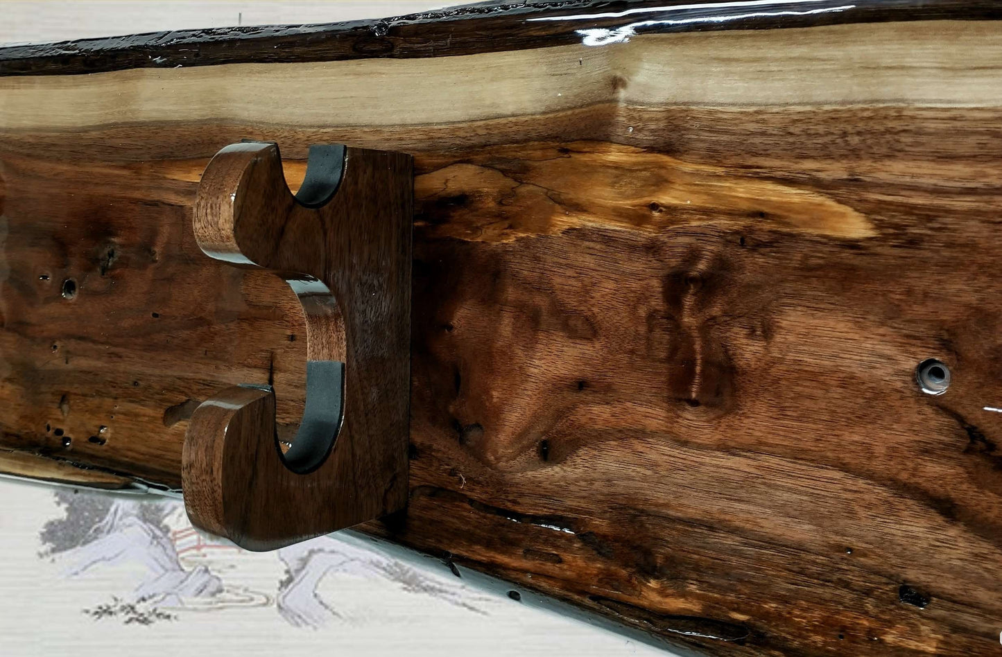 Rustic 2 Tier Live Edge Walnut Wall Katana Sword Display Martial Arts Collectors Gift