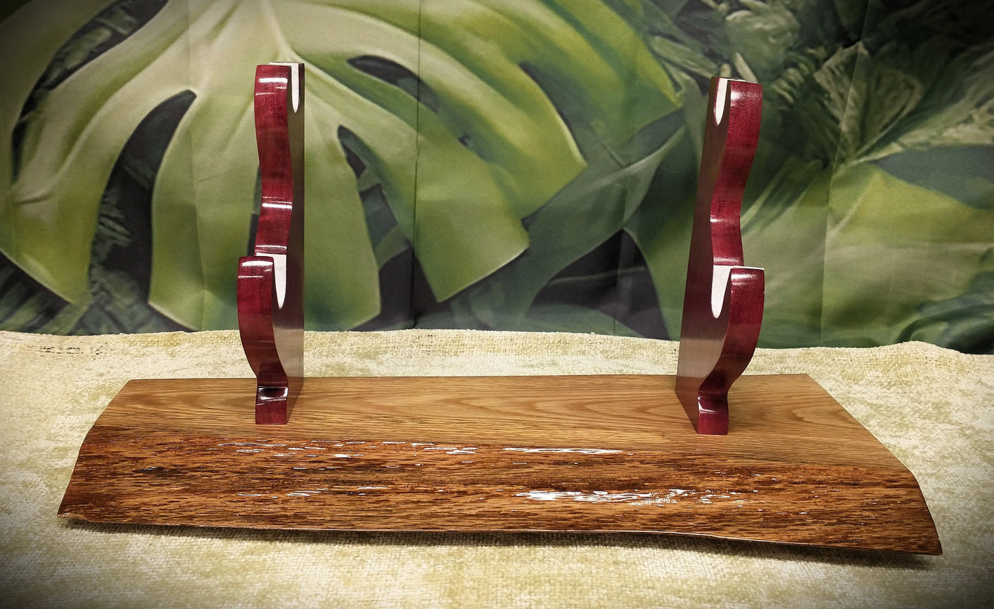 Live Edge Rustic 2 Tier Oak Purple Heart Display Stand Samurai Military Collectors Gift