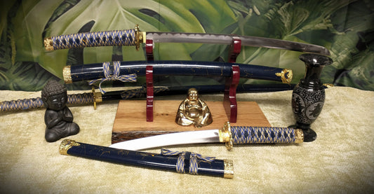 Rustic Live Edge Sword and Sheath Oak Purple Heart Display Stand Samurai Military Collectors Gift